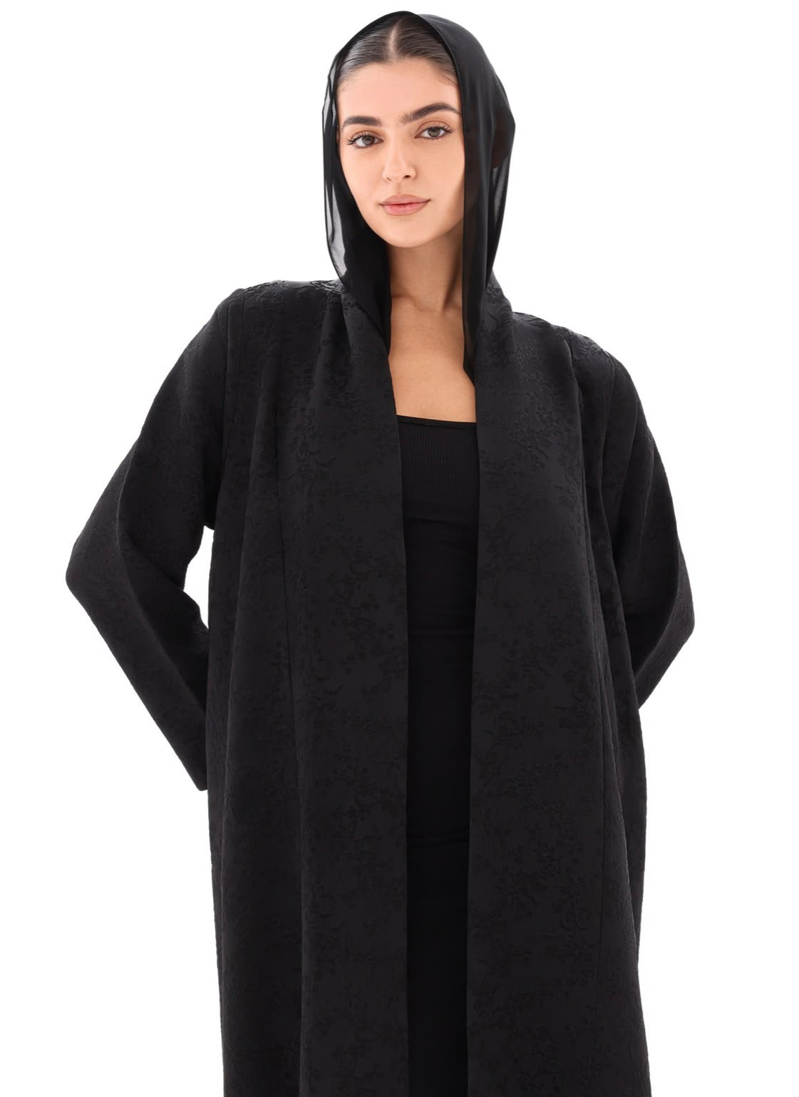BLACK TEXTURED ABAYA 2